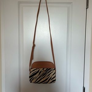 Talbots zebra print terracotta leather crossbody handbag Adjustable strap
